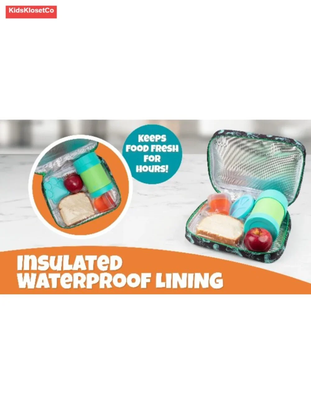 Insulated Lunch Box for Kids Clip On Handle Waterproof Lining Reusable Bento Bag